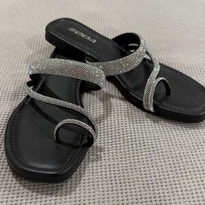 Soda Black Sandals with Silver Straps